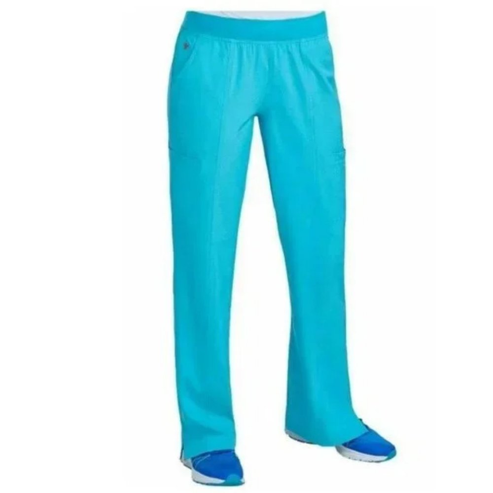 NEW MED COUTURE Turquoise Paige Knit Yoga Waist Band Boot Cut Cargo Scrub Pants